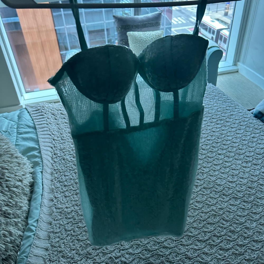 NBD Teal Lace Bustier Slip Dress